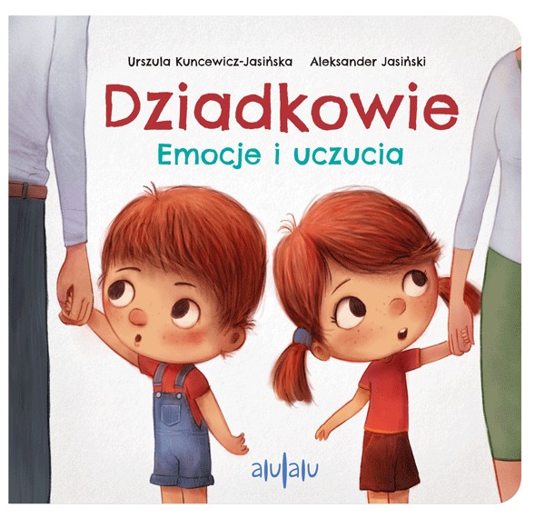 Okładka kartonowej książki Dziadkowie. Emocje i uczucia od WYDAWNICTWO ALULALU z ilustracjami i historią o emocjach dla dzieci