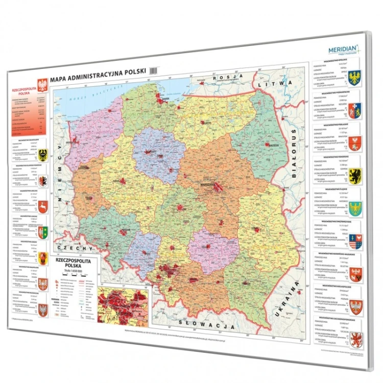 Mapa magnetyczna Polski 156x116 cm wydawnictwa KARTA z wyraźnym podziałem administracyjnym i trasami