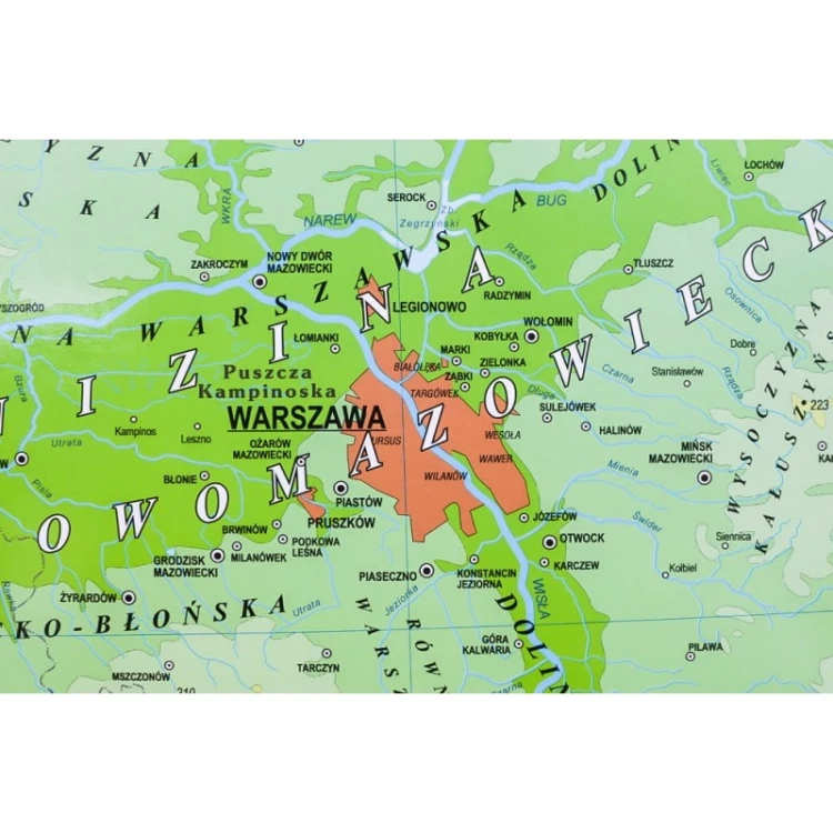 Widok mapy magnetycznej Polski KARTA z zaznaczonymi głębokościami i górami