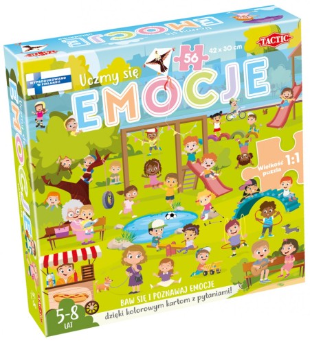Tactic Uczmy się: Emocje – układanka i gra edukacyjna, 56 puzzli i 33 karty, 5–8 lat
