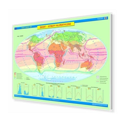 Świat – strefy klimatyczne 160×120 cm, mapa magnetyczna