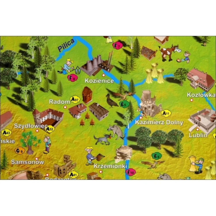 Mapa Polska w obrazkach KARTA - ilustracje budowli i atrakcji turystycznych