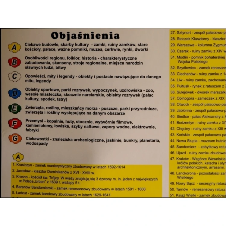 Mapa Polska w obrazkach KARTA - przykładowe oznaczenia szpilek i chorągiewek