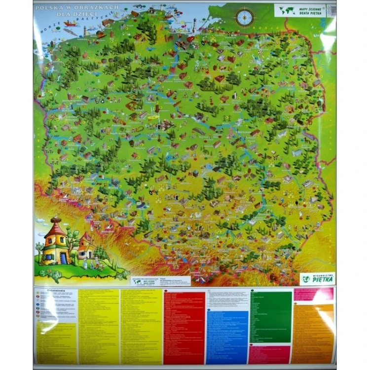 Mapa Polska w obrazkach do wpinania KARTA w rozmiarze 100x124 cm z aluminiową ramą