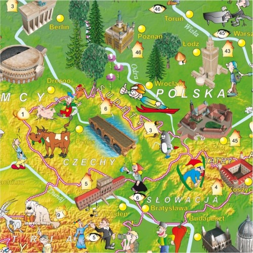 Detal mapy Europa w obrazkach 148x100 cm pokazujący narożniki z tworzywa i wielowarstwowy podkład do wpinania
