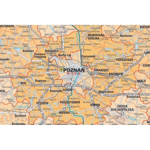 Szczegół mapy Polski administracyjnej 120x110 cm KARTA z zaznaczonymi powiatami i siecią drogową