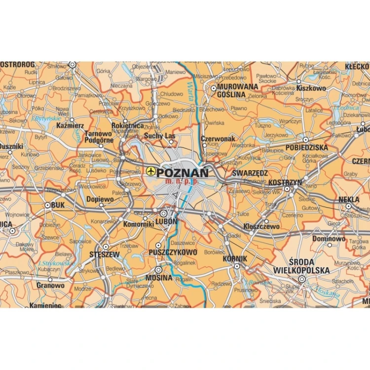 Szczegół mapy Polski administracyjnej 120x110 cm KARTA z zaznaczonymi powiatami i siecią drogową