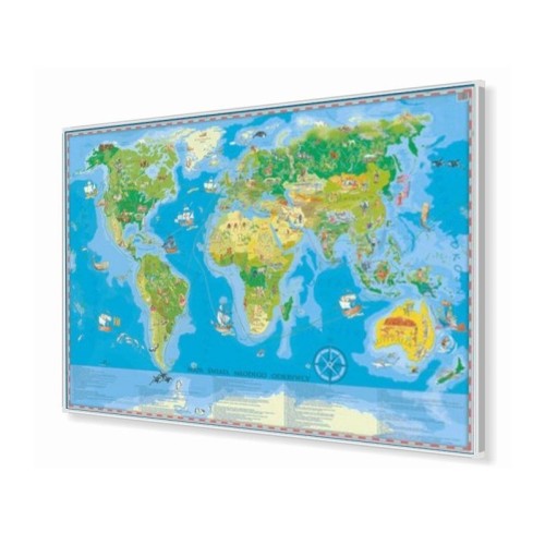 Mapa korkowa Świat Młodego Odkrywcy 140x100 cm KARTA z aluminiową ramą i narożnikami
