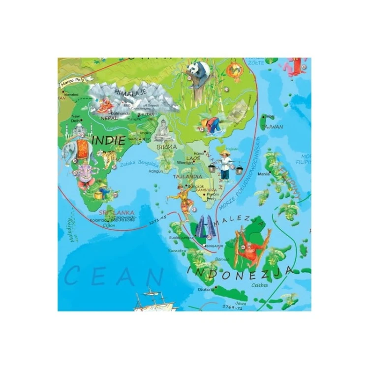 Mapa korkowa z zaznaczonymi budowlami i ważnymi wydarzeniami geograficznymi