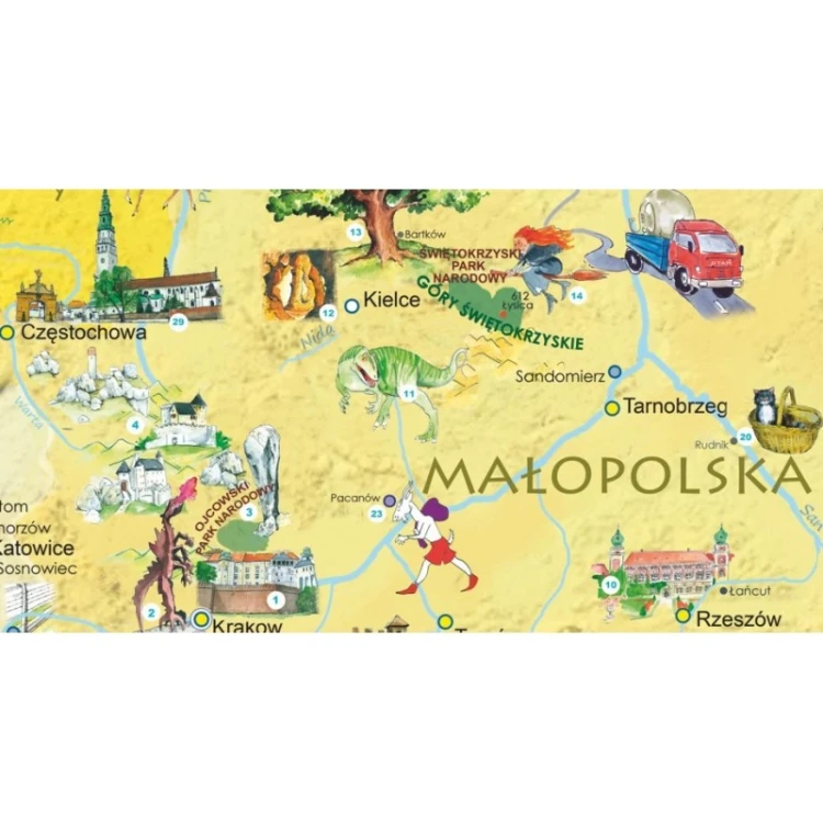 Mapa Polska Młodego Odkrywcy z oznaczeniami budowli i zwierząt