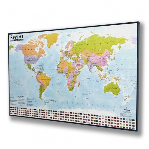 Mapa świata polityczna na korku 138x97 cm KARTA w czarnej ramie aluminiowej