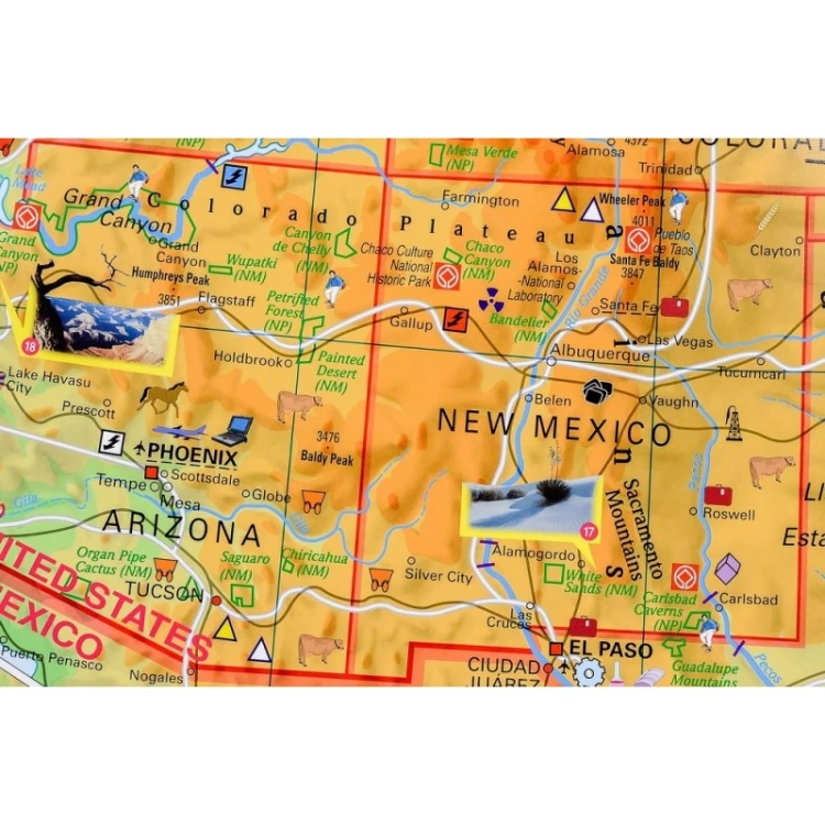 Cała mapa USA 160x120 cm oprawiona w aluminiową ramę, gotowa do montażu