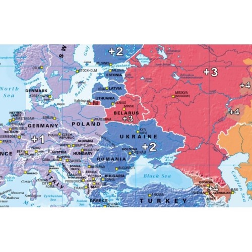 Widok mapy korkowej świata KARTA 140x80 cm z oznaczeniami stref czasowych i zegarami