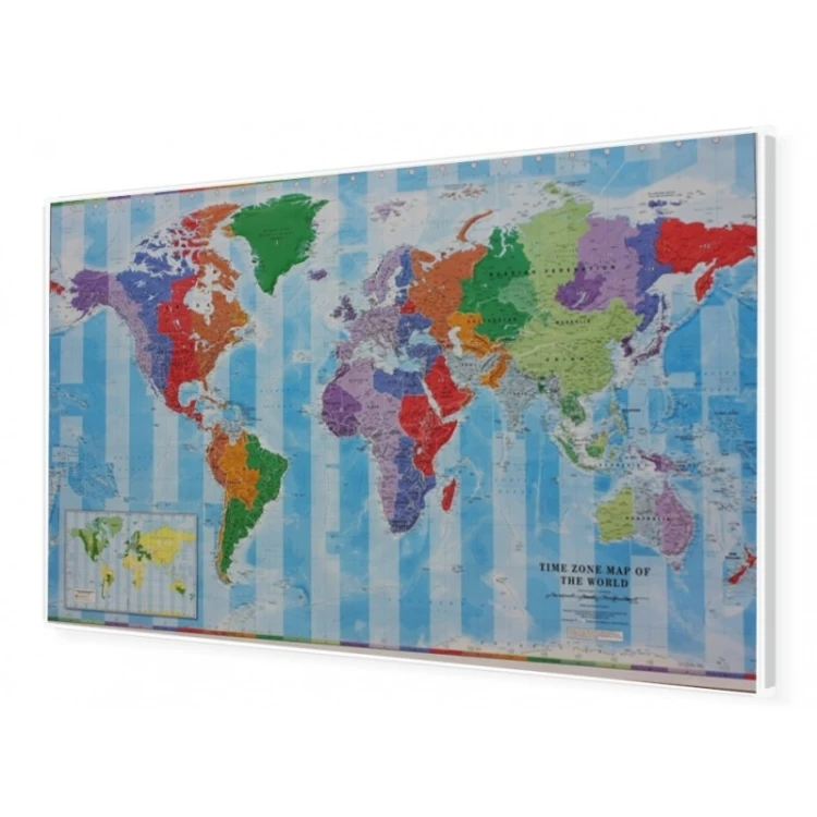 Polityczna mapa świata 140x80 cm KARTA na korku do wpinania z ramą aluminiową
