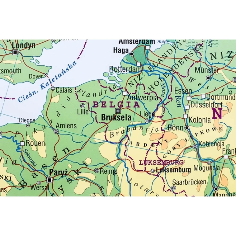 Mapa fizyczna Europy z zaznaczeniem gór, lodowców i wulkanów