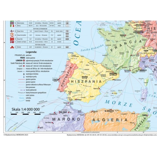 Detal mapy Europy KARTA z laminatem strukturalnym i widocznymi granicami państw