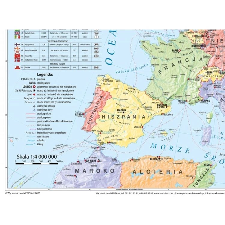 Detal mapy Europy KARTA z laminatem strukturalnym i widocznymi granicami państw