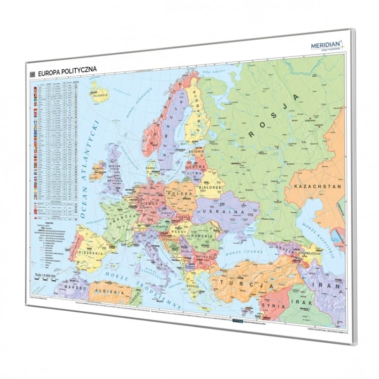 Mapa polityczna Europy 190x135 cm KARTA z aluminiową ramą i korkiem do wpinania znaczników