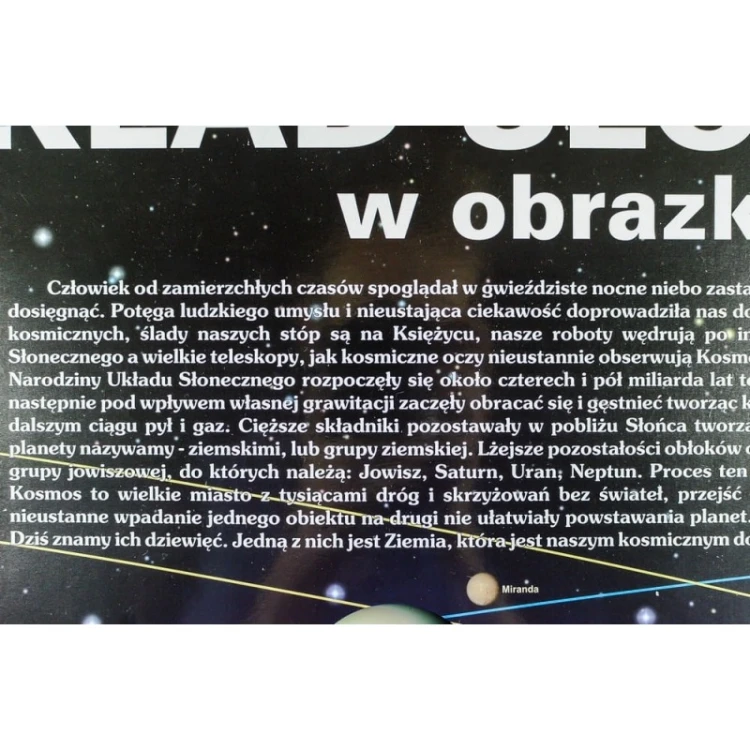 Zbliżenie na legendę mapy Układu Słonecznego KARTA z opisami obrazków