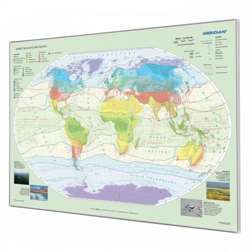 Mapa Świata strefy klimatyczne 156x111 cm KARTA w aluminiowej ramie