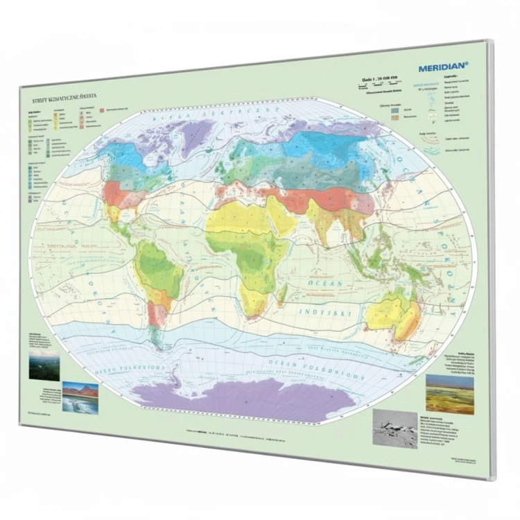 Mapa Świata strefy klimatyczne 156x111 cm KARTA w aluminiowej ramie