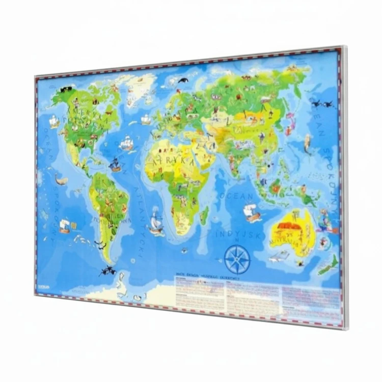 Mapa do wpinania Świat Młodego Odkrywcy 64x40 cm KARTA w aluminiowej ramie