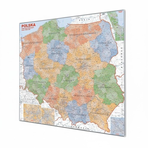 Mapa Polski administracyjna 120x110 cm KARTA z ramą aluminiową i narożnikami z tworzywa
