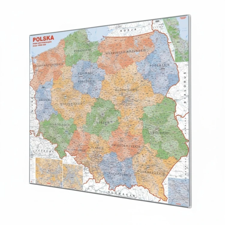 Mapa Polski administracyjna 120x110 cm KARTA z ramą aluminiową i narożnikami z tworzywa
