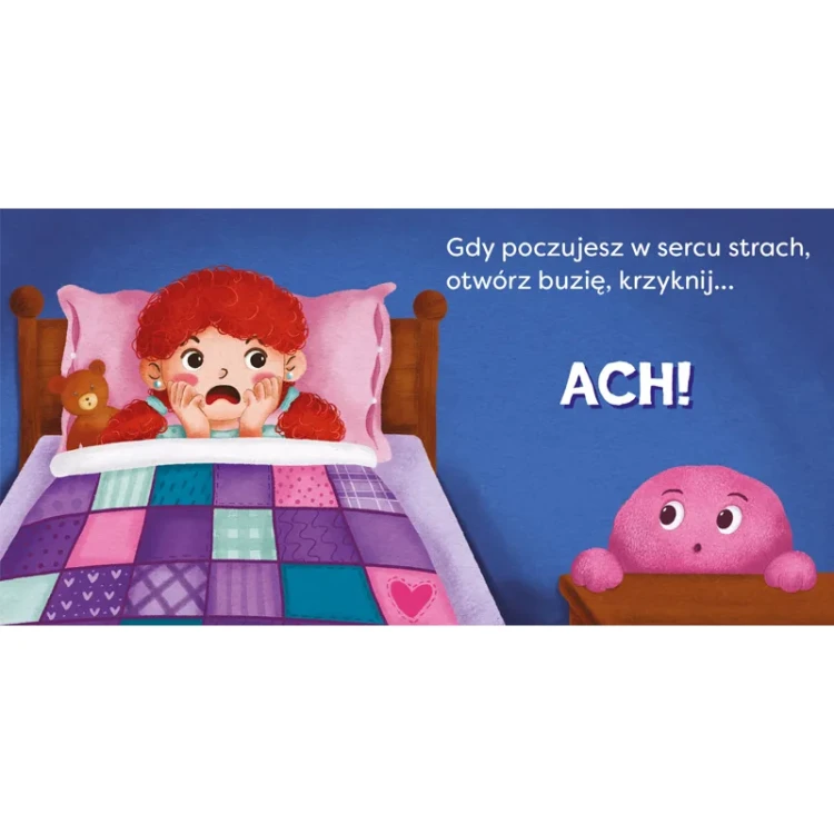 Ilustracja z książeczki Emocje. Co słychać – kolorowa grafika wspierająca naukę dźwięków i emocji