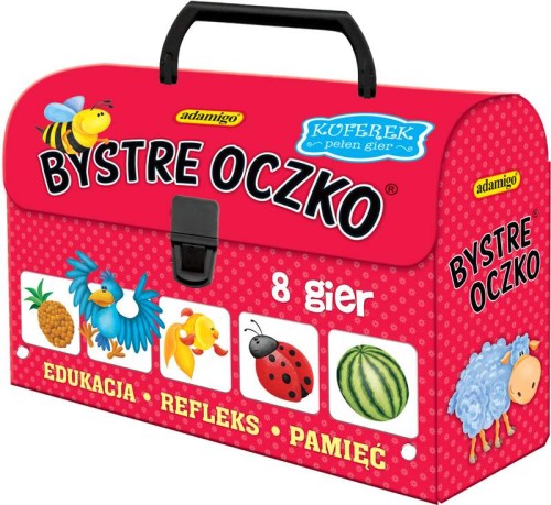 Gra edukacyjna Kuferek Bystre Oczko ADAMIGO – plansze i kolorowe kartoniki do zabawy