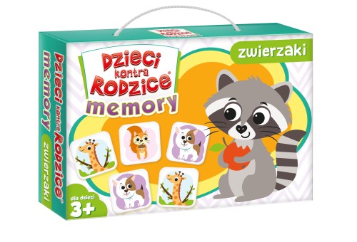 Gra Memory Zwierzaki KANGUR - pudełko i elementy z kolorowymi ilustracjami