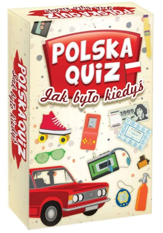 Gra Polska Quiz KANGUR - pudełko i karty do gry edukacyjnej z motywami Polski lat 80. i 90.