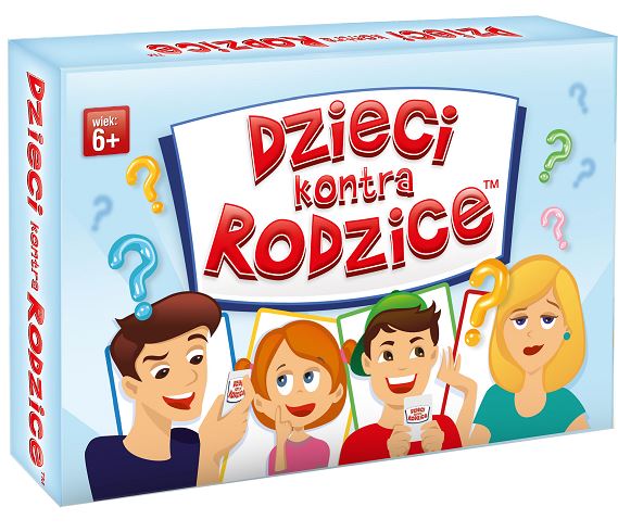 Gra Dzieci kontra rodzice KANGUR - pudełko i elementy gry na białym tle