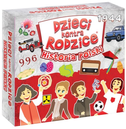 Gra Maxi historia Polski dzieci kontra rodzice KANGUR na stole z planszą i żetonami