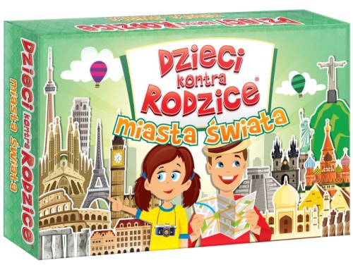 Gra Miasta świata dzieci kontra rodzice KANGUR pudełko i karty quizu