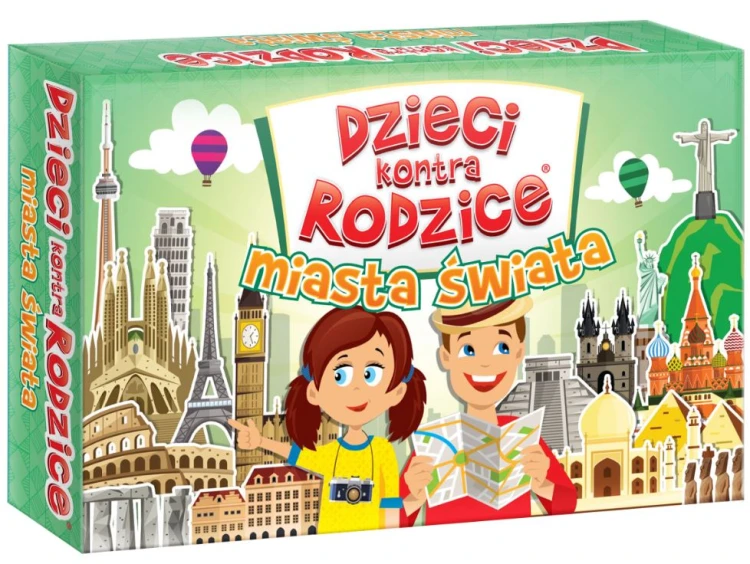 Gra Miasta świata dzieci kontra rodzice KANGUR pudełko i karty quizu