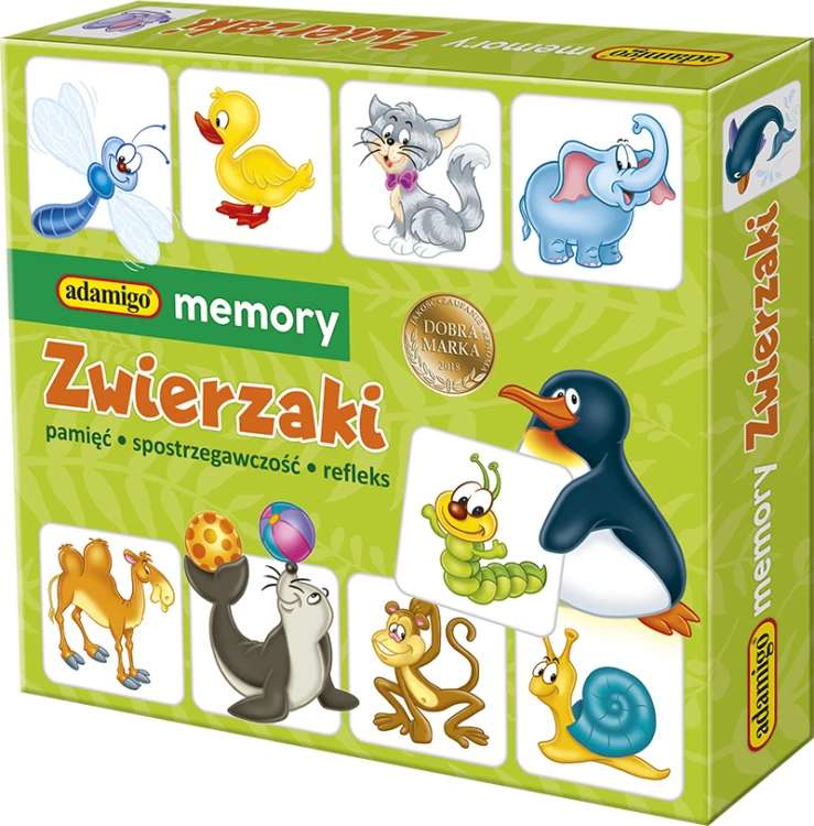 Gra Memory Zwierzaki ADAMIGO kolorowe kartoniki układane na stole