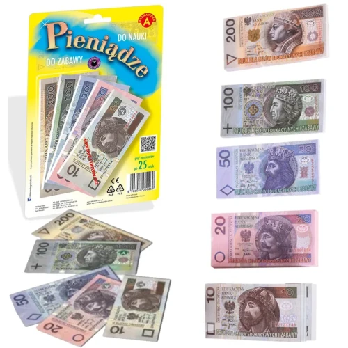 Widok na banknoty do nauki liczenia w zestawie Gra Pieniądze ALEXANDER
