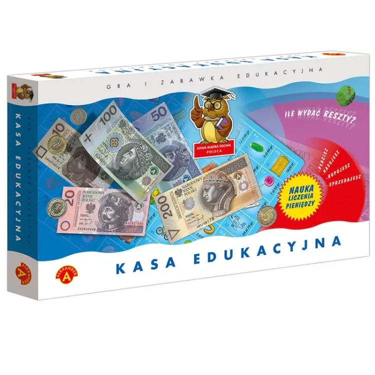 Gra Kasa edukacyjna sowa mądra głowa ALEXANDER - plansza i elementy do nauki pieniędzy