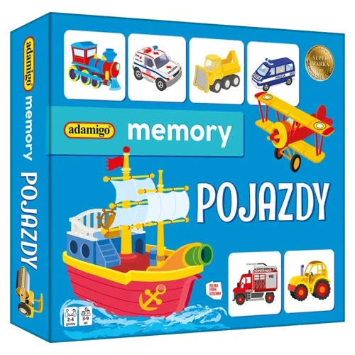 Gra Memory pojazdy ADAMIGO - kolorowe tafelki z pojazdami na stole