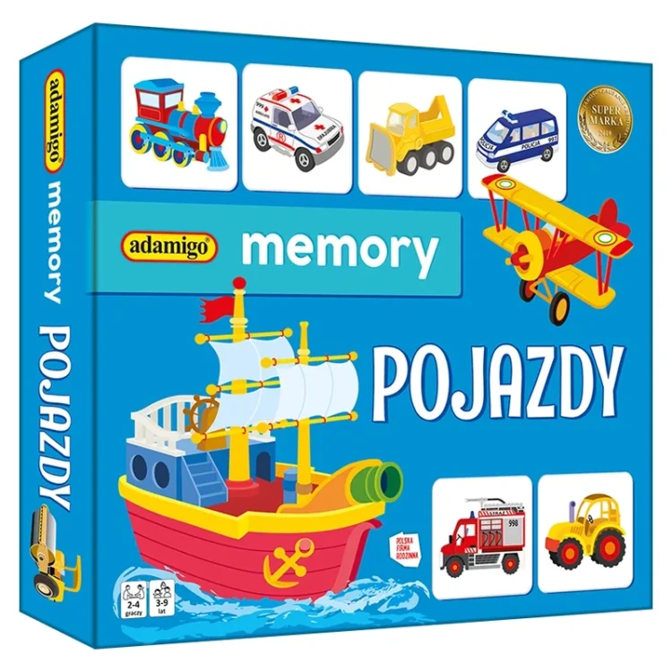 Gra Memory pojazdy ADAMIGO - kolorowe tafelki z pojazdami na stole