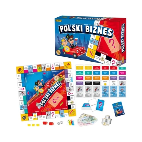 Zestaw pionków, kart Szansa i banknotów do gry Polski Biznes marki ADAMIGO