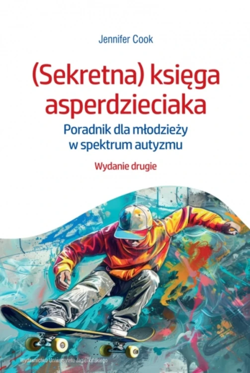 (Sekretna) księga asperdzieciaka – okładka poradnika dla młodzieży w spektrum autyzmu Wydawnictwa Uniwersytetu Jagiellońskiego