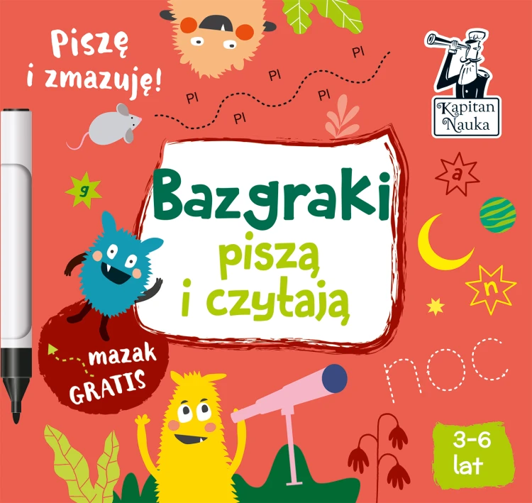 Okładka książki edukacyjnej Kapitan Nauka Bazgraki piszą i czytają 23 × 22 cm