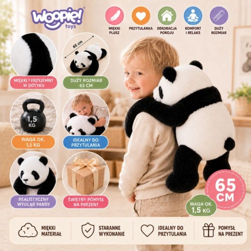 Zbliżenie tkaniny pluszaka Panda pokazujące miękkość i fakturę materiału zapewniającą komfort przy przytulaniu