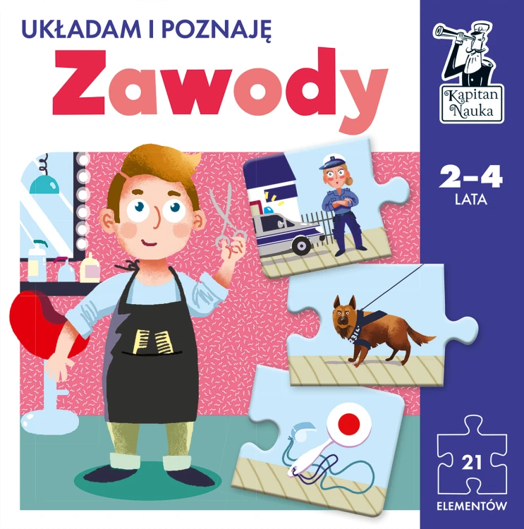 Puzzle edukacyjne Układam i poznaję Zawody Kapitan Nauka z 21 elementami, kolorowe ilustracje zawodów
