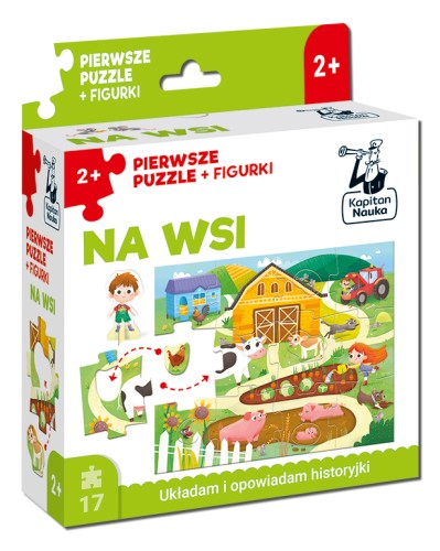 Puzzle Na wsi + figurki Kapitan Nauka - ilustracja edukacyjnego zestawu dla dzieci