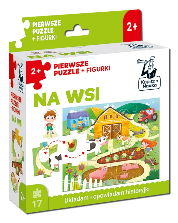 Puzzle Na wsi + figurki Kapitan Nauka - ilustracja edukacyjnego zestawu dla dzieci