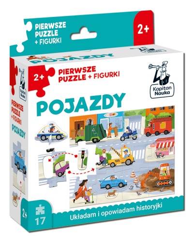 Puzzle Pojazdy + figurki Kapitan Nauka – kolorowa układanka edukacyjna dla najmłodszych