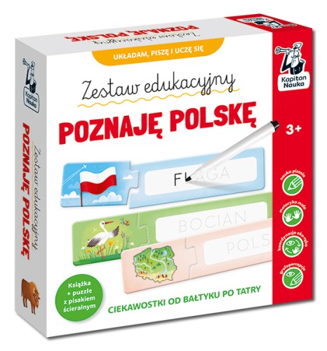 Zestaw edukacyjny Poznaję Polskę Kapitan Nauka - książka i puzzle do pisania